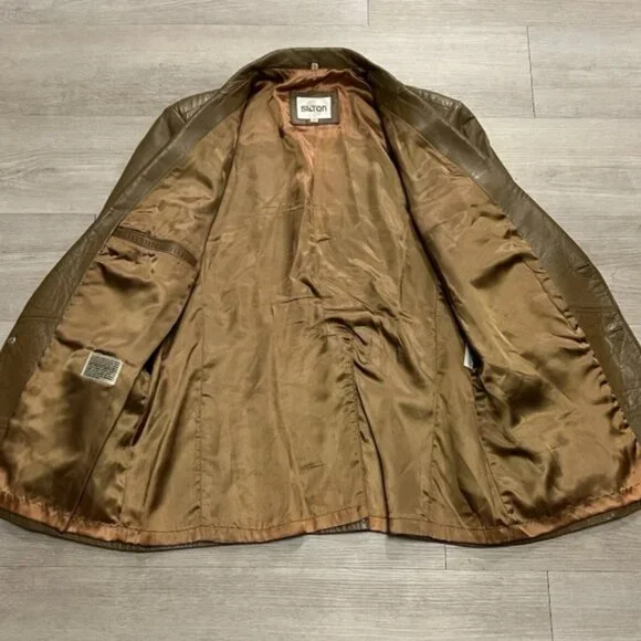 Vintage 1970s Silton Light Brown Leather Blazer Western Jacket Sport Coat 44